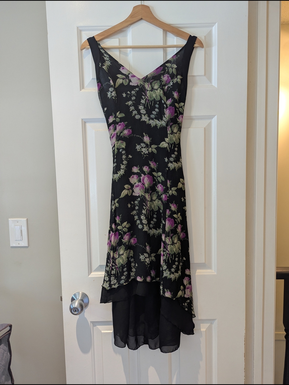 Philip DiCaprio Silk Black Floral Midi Dress Y2K Fairy Whimsigoth Witchy 6/8 SM
